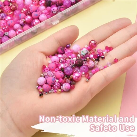 Rired 27 8mm Round Glass Beads Kit, Craft Beads for Bracelet Making, Hot Pink - Picture 5 of 7